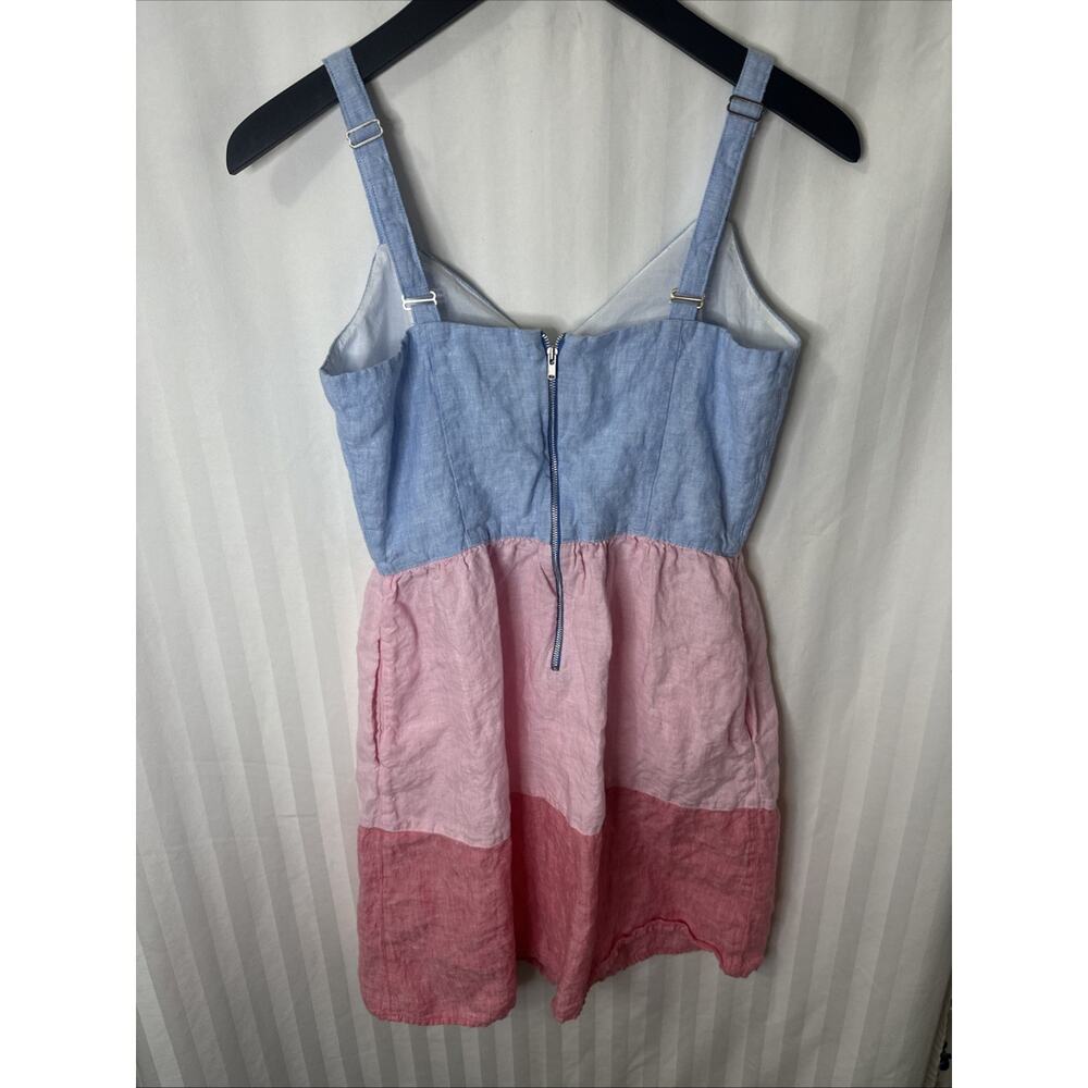 CYNTHIA ROWLEY Dress, 100% Linen, Colorblock , Size 4 Blue Pink Red - Picture 5 of 9